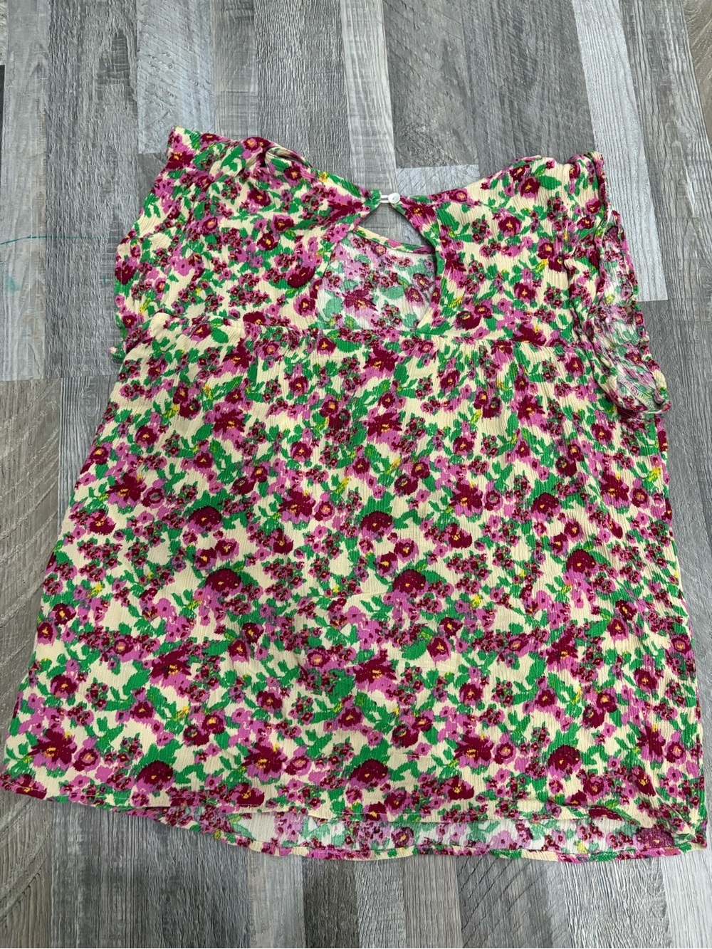ICHI Floral Ruffle Sleeve Tank Top - Pink Floral Small - Picture 3 of 4